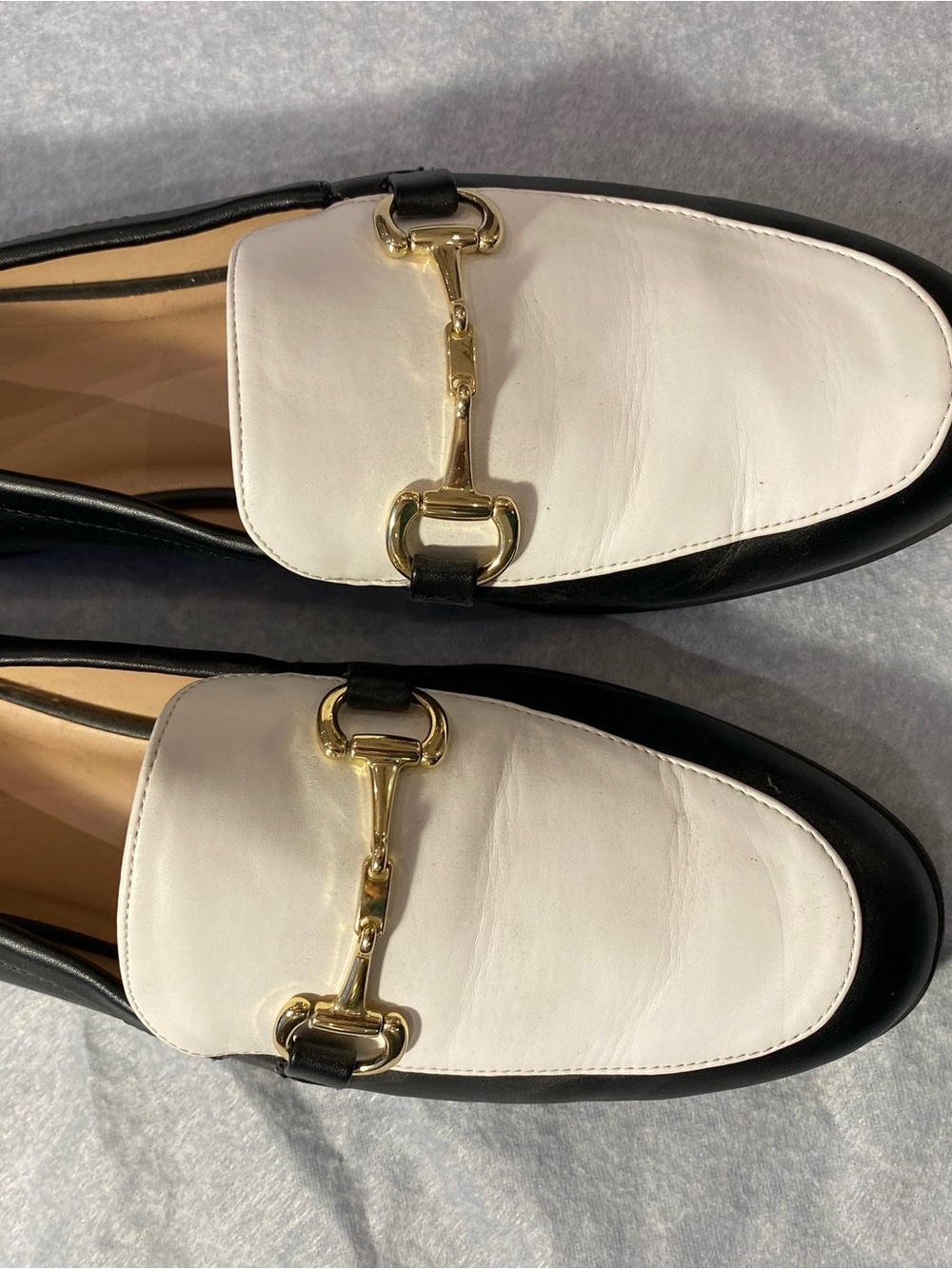 Alfani Two-Tone Black and White Leather Loafers with Gold Bit - Picture 2 of 8